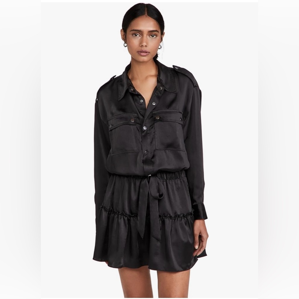 Ramy Brook Black Satin Mini Shirt Dress